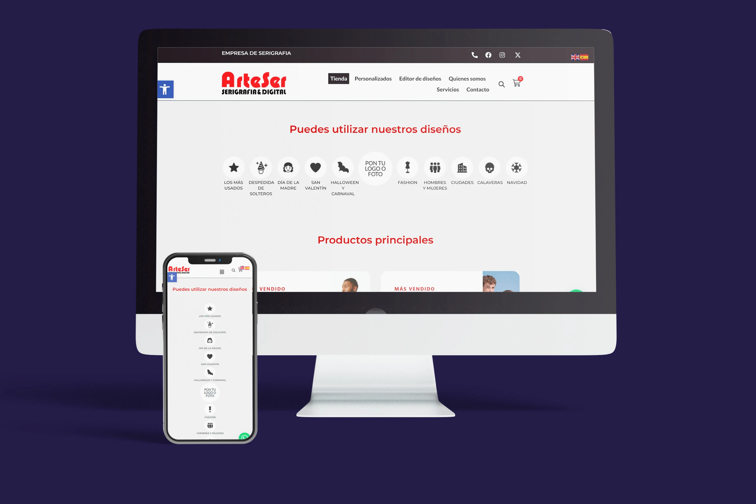 Diseño web ArteSer mockup completo