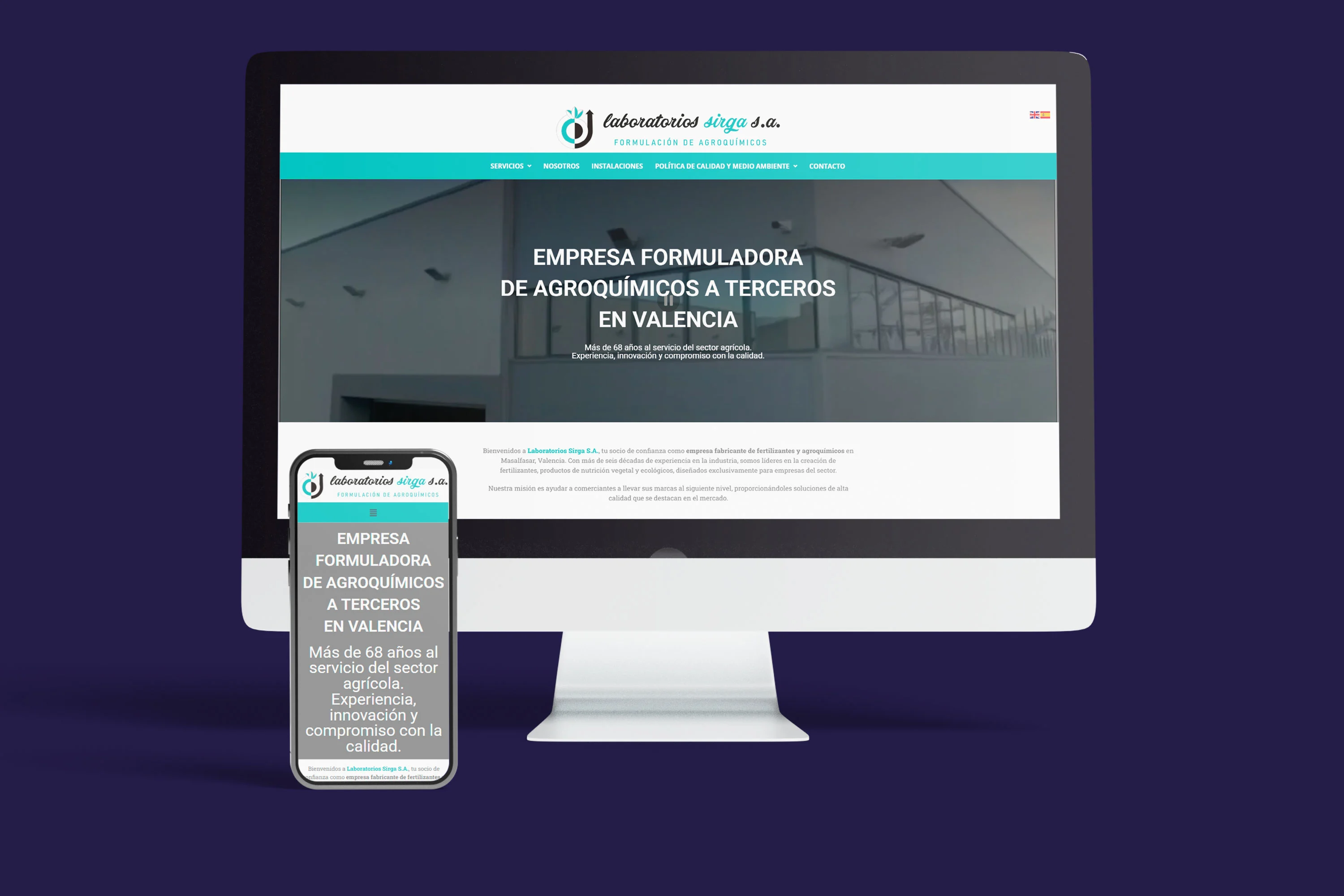 Diseño web Laboratorios Sirga mockup completo