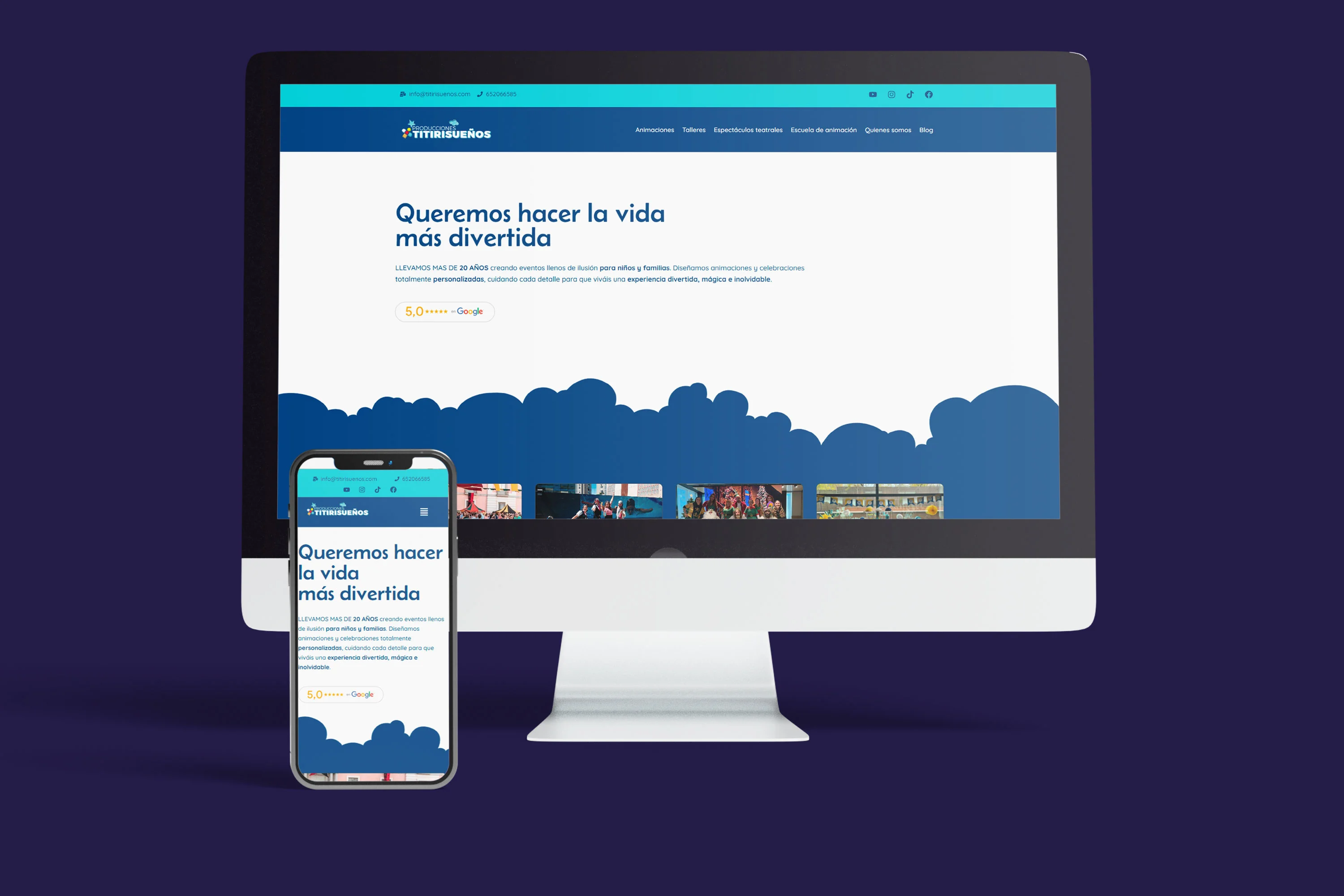 Diseño web Titirisueños mockup completo